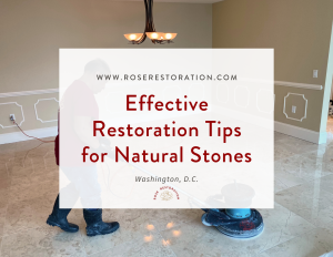 Effective Restoration Tips for Natural Stones. Technician polishing floor.